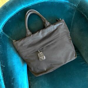PRADA Tessuto Double Black Nylon
Leather Handbag